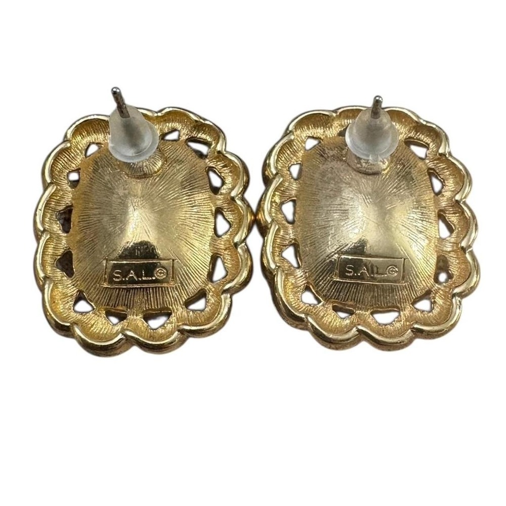 Vintage SAL Designer Emerald Color Earrings - Picture 2 of 3